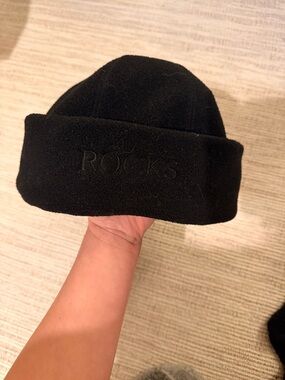 Rocks Black Cuffed Knit Beanie with Embossed Logo